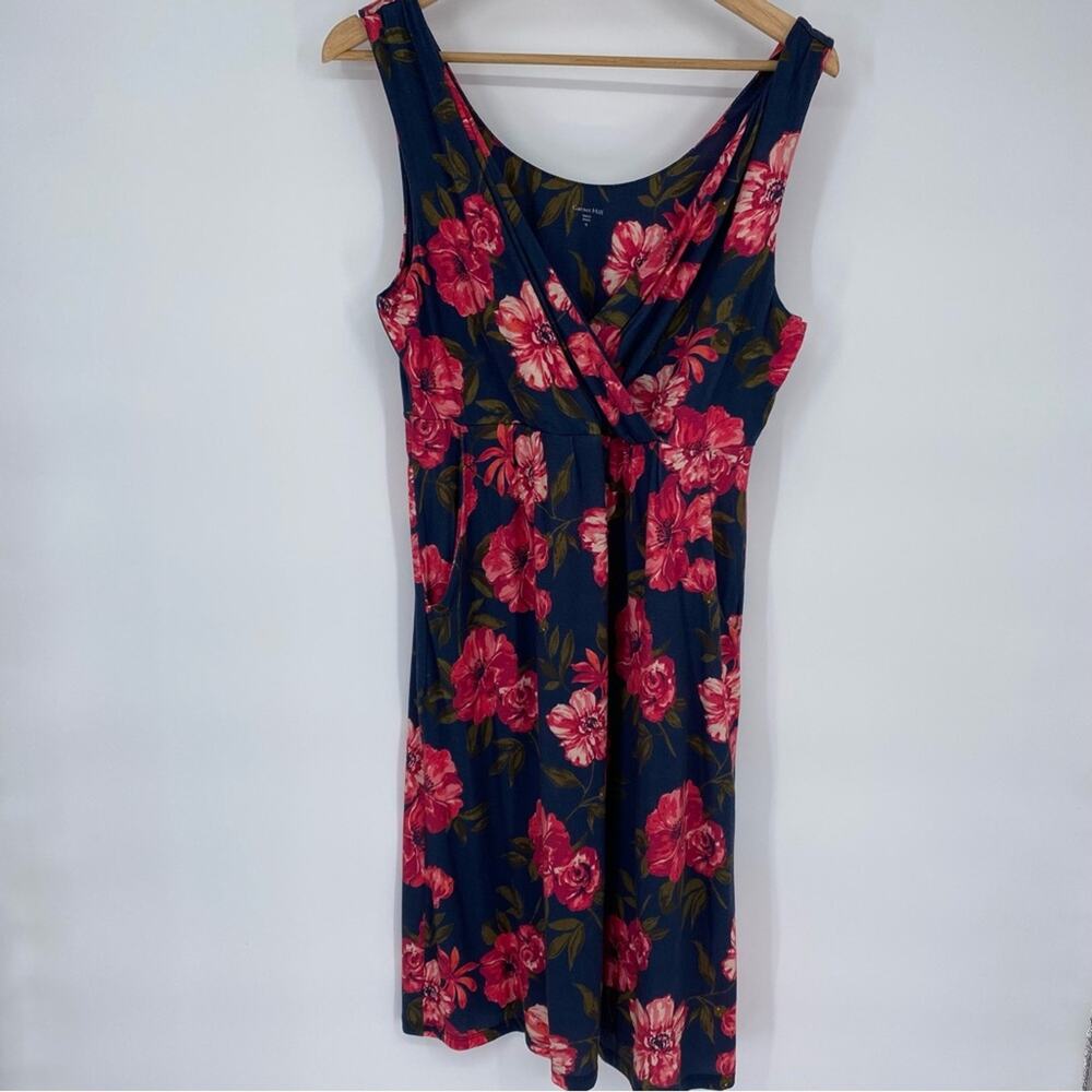 Garnet Hill Dress Midi Floral Sleeveless Classic Pockets Medium